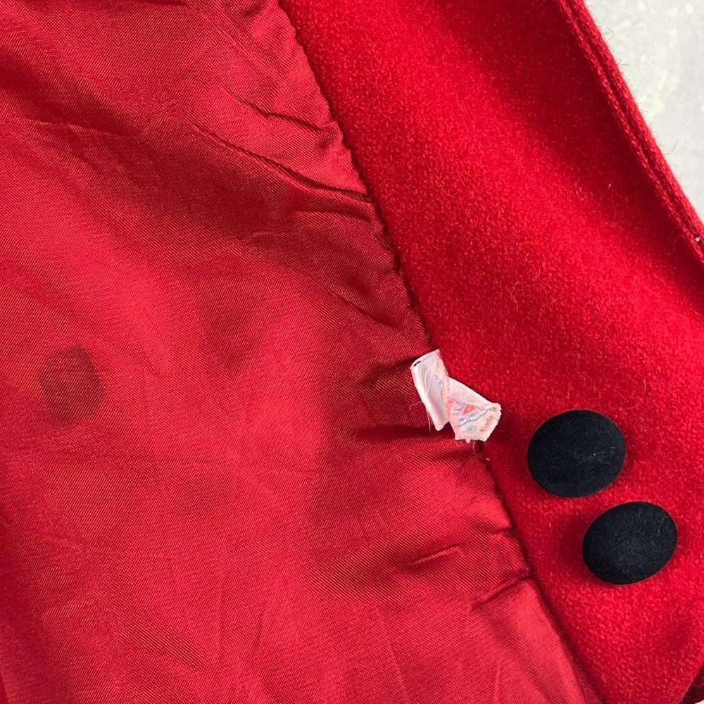 Vintage Rothschild Red Children's Wool Coat Black Trim Buttons Girl Size 5 READ - Picture 8 of 11